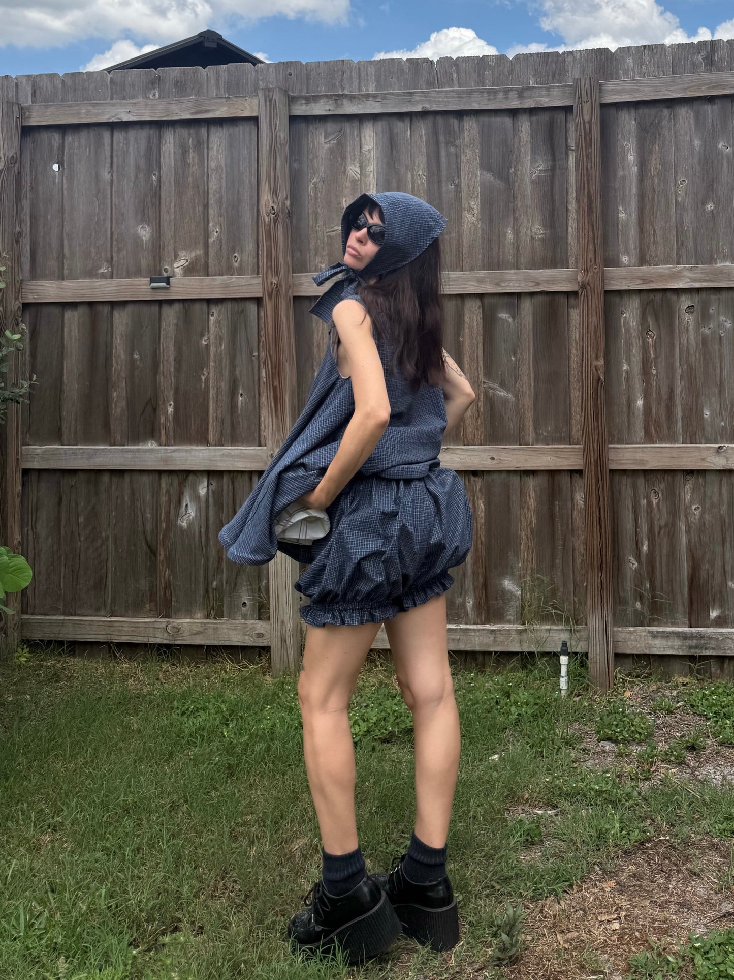 The Penelope bloomer set in moody blue