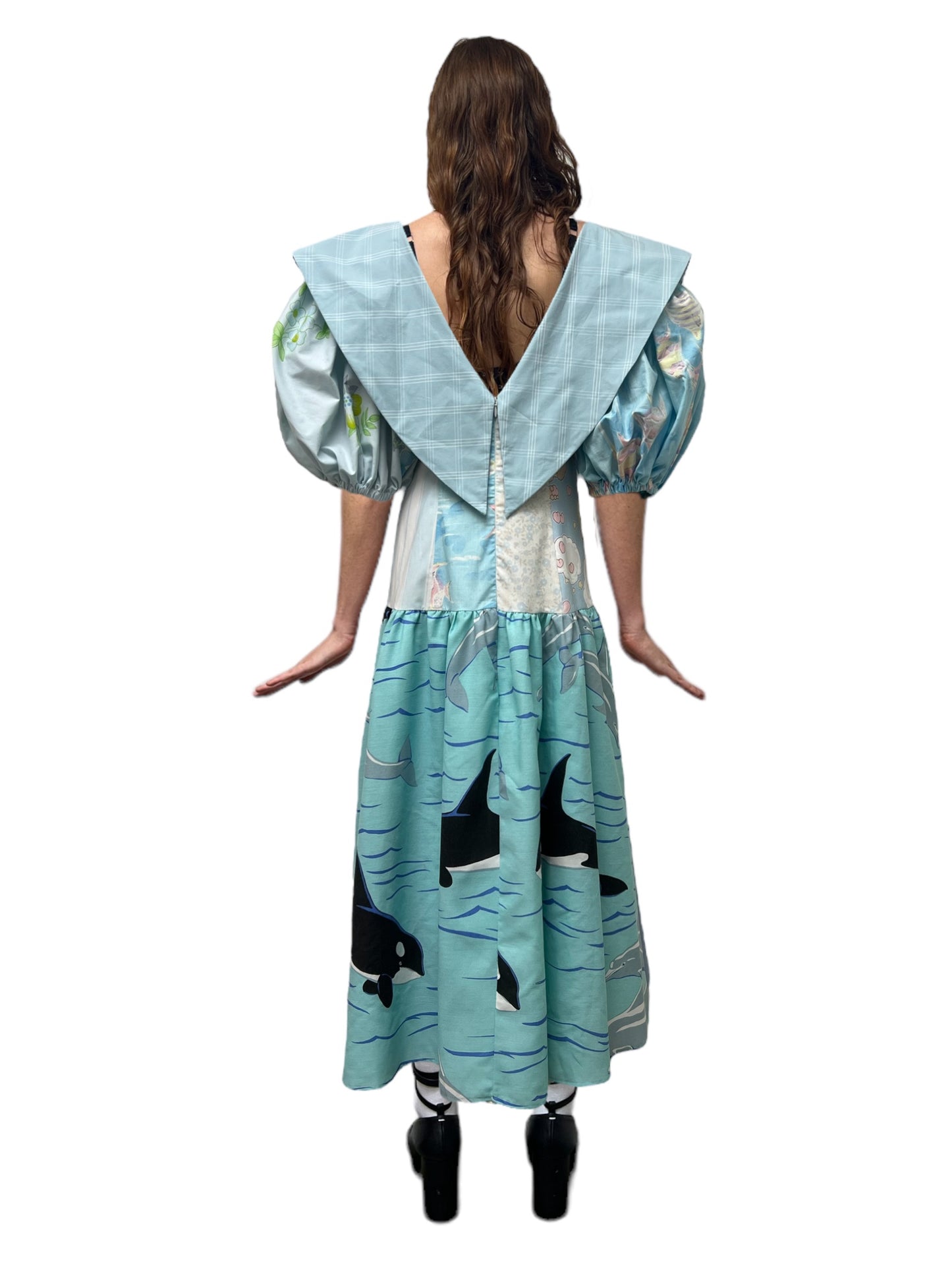 The Olga dress in custom blues